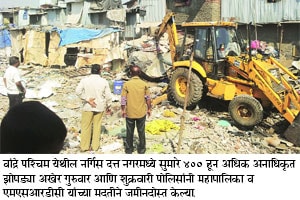 कार्यकर्त्यांच्या पाठपुराव्यामुळे अनाधिकृत झोपडय़ा जमीनदोस्त कार्यकर्त्यांच्या पाठपुराव्यामुळे अनाधिकृत झोपडय़ा जमीनदोस्त