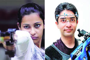 अभिनव बिंद्रा, हीना सिद्धूवर भारताची भिस्त अभिनव बिंद्रा, हीना सिद्धूवर भारताची भिस्त
