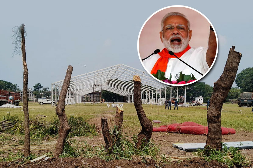 नरेंद्र मोदींच्या सभेसाठी पुण्यात झाडांची कत्तल, एसपी कॉलेजच्या आवारातील झाडांवर कुऱ्हाड