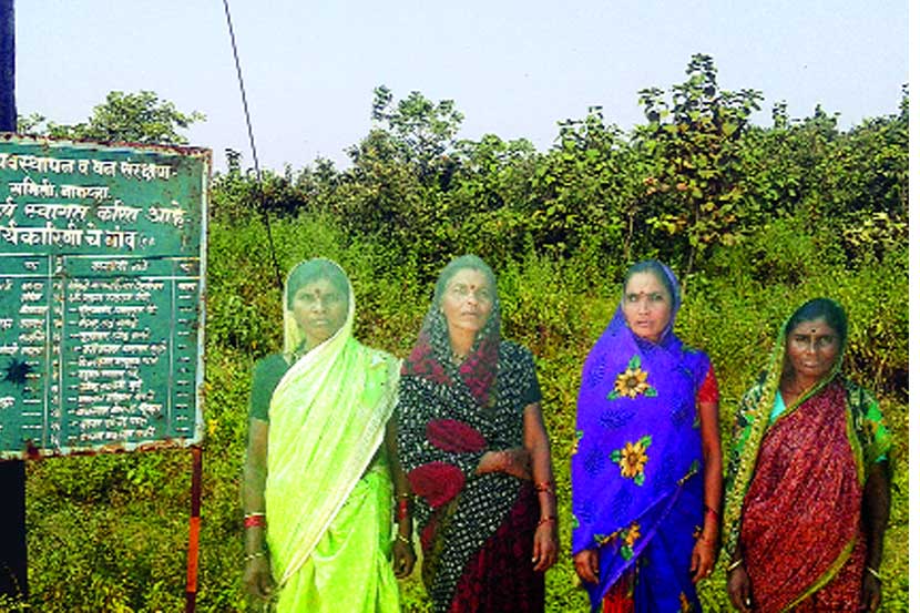 उषा मडावी यांच्यासह जंगल संरक्षण करणाऱ्या ग्रामस्थ महिला.