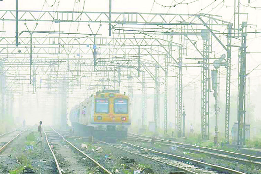 ठाणे ते कल्याण दरम्यान दररोज सकाळी रेल्वेमार्गावर धुके पसरल्याने गाडय़ांचा वेग मंदावला आहे.