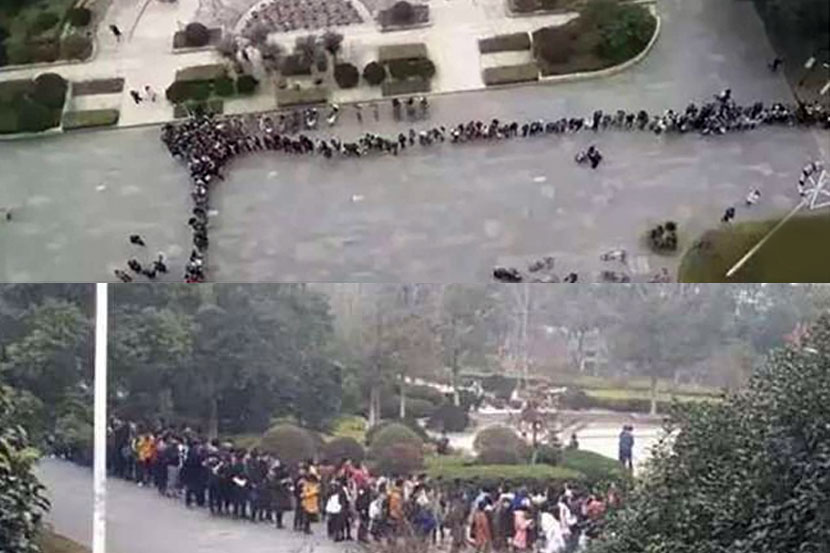 अभ्यासाच्या नोट्स मिळवण्यासाठी विद्यार्थ्यांनी ग्रंथालयाबाहेर लांबलचक रांगा लावल्या