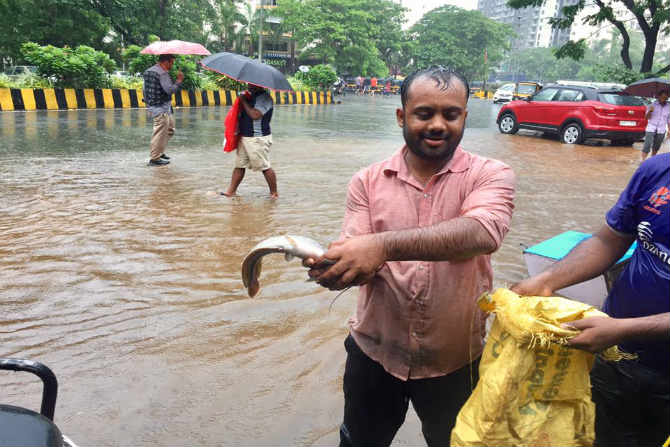 Viral : मुंबईत भररस्त्यात मासेमारी