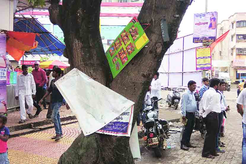 जाहिरातदारांकडून वृक्षांवर ‘जखमा’ करणे सुरूच जाहिरातदारांकडून वृक्षांवर ‘जखमा’ करणे सुरूच