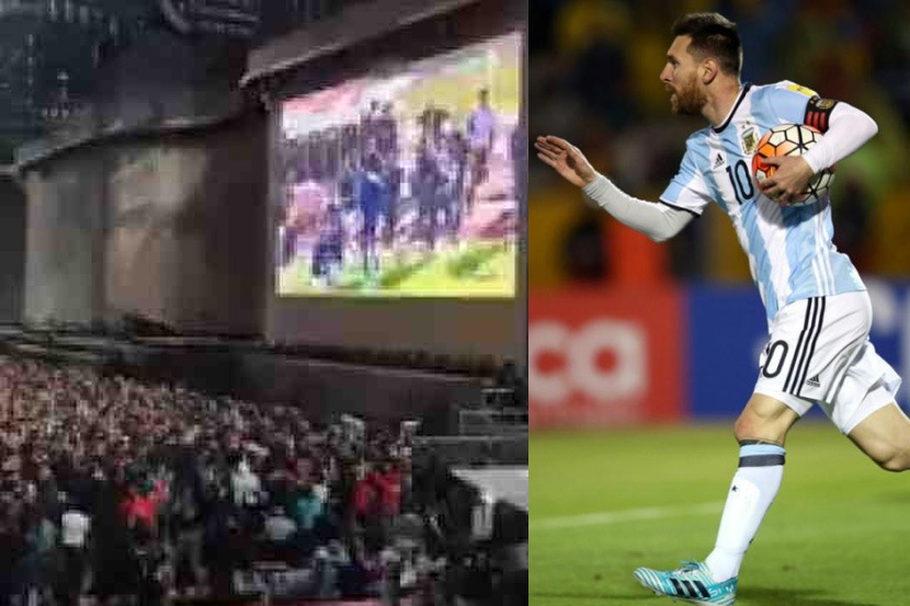 फुटबॉल नसानसांत भिनलेल्या अर्जेंटिना येथील ला प्लाटा या शहरातील कॉन्सर्टच्यावेळी हा प्रकार पाहायला मिळाला. फुटबॉल नसानसांत भिनलेल्या अर्जेंटिना येथील ला प्लाटा या शहरातील कॉन्सर्टच्यावेळी हा प्रकार पाहायला मिळाला.