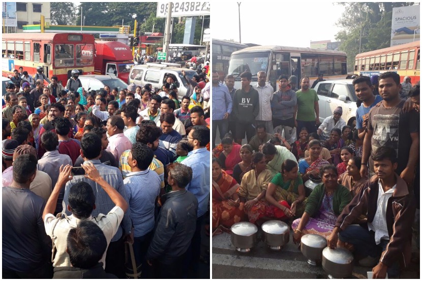 पिंपरी चिंचवडमधील दापोडी, फुगेवाडी, कासारवाडी येथे गेल्या चार दिवसांपासून पाणीपुरवठा होत नसल्यामुळे येथील संतप्त नागरिकांनी जुना मुंबई-पुणे महामार्गावर हांडे आणि बादलीसह ठिय्या मांडला.