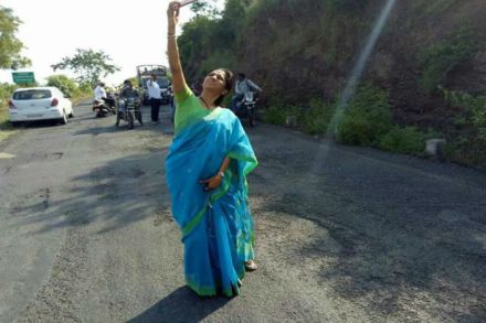 Supriya Sule, Selfie with potholes, Katraj, Undri, bypass, Bopdev ghat