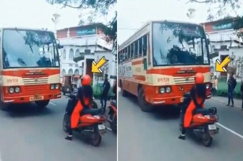 बसचालक योग्य लेनमध्ये जात नाही तोपर्यंत तिने स्कुटी हटवलीच नाही; व्हिडीओ व्हायरल