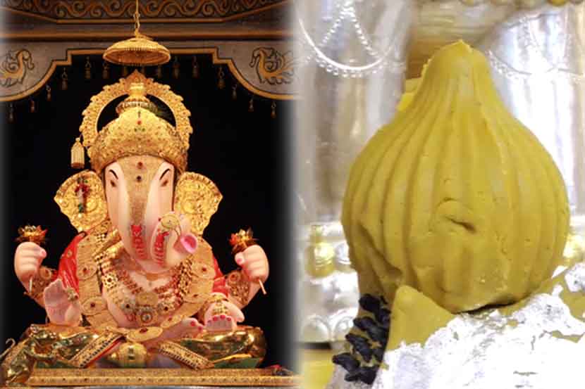 भाविकाकडून “दगडूशेठ गणपती” चरणी १५१ किलोचा महामोदक भाविकाकडून “दगडूशेठ गणपती” चरणी १५१ किलोचा महामोदक