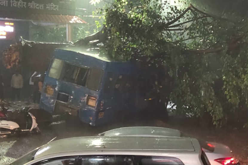 पुणे : ग्राहक पेठेजवळ मोठे झाड बसवर कोसळले.
