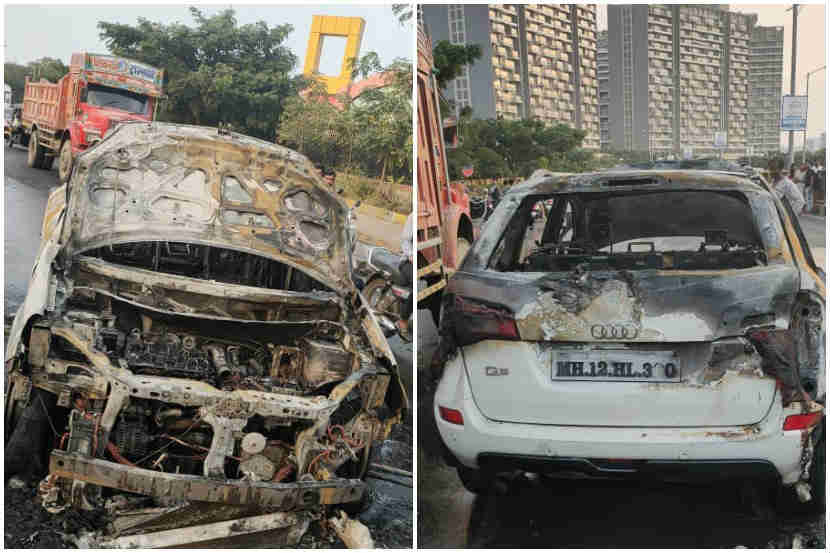 भरधाव वेगातील कार रस्त्यातच पेटली