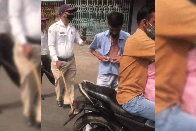 भाजी खाली दारूची हौस;शर्ट काढायला लावत पोलिसांनी दिला तळीरामाला चोप