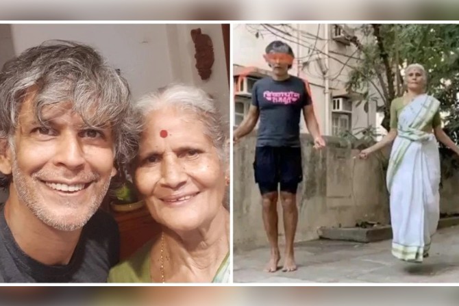 milind soman with mother usha soman