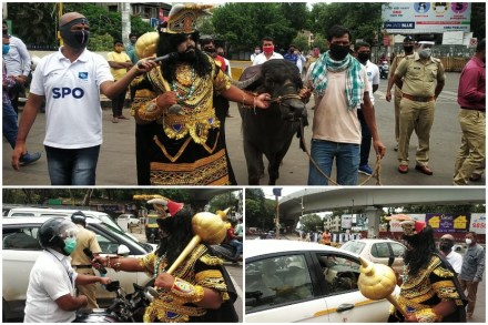 पुण्यात लॉकडाउनचे नियम मोडणाऱ्यांना समज देण्यासाठी अवतरले ‘यमराज’