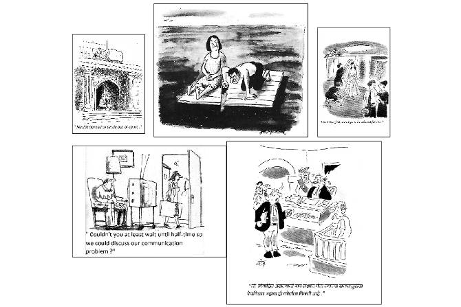 लग्न, संसार आणि दुर्दैवाने घटस्फोट या पाश्चिमात्य संस्कृतीतील विविध पातळ्यांकडे पाश्चात्त्य व्यंगचित्रकार खेळकरपणे कसे पाहतात ते लक्षात येतं. लग्न, संसार आणि दुर्दैवाने घटस्फोट या पाश्चिमात्य संस्कृतीतील विविध पातळ्यांकडे पाश्चात्त्य व्यंगचित्रकार खेळकरपणे कसे पाहतात ते लक्षात येतं.