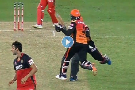 Video : दुहेरी धाव घेताना हैदराबादच्या खेळाडूंची मैदानात टक्कर, विकेटही गमावली