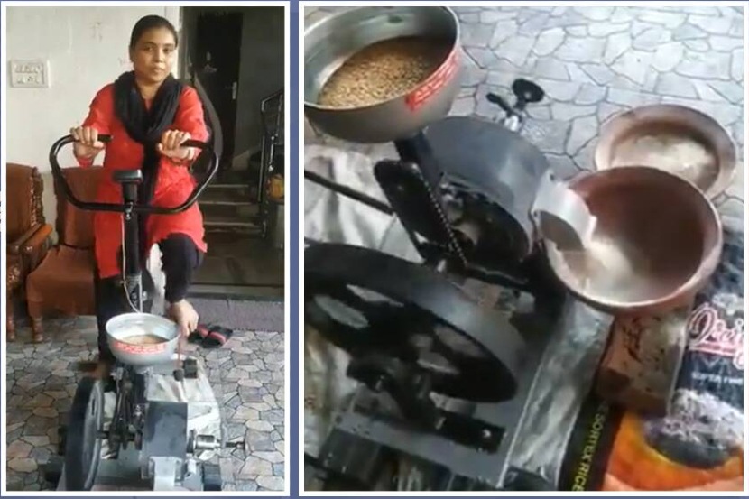 Viral Video : दळणही आणि व्यायामही; नेटकरी पडले ‘सायकल चक्की’च्या प्रेमात