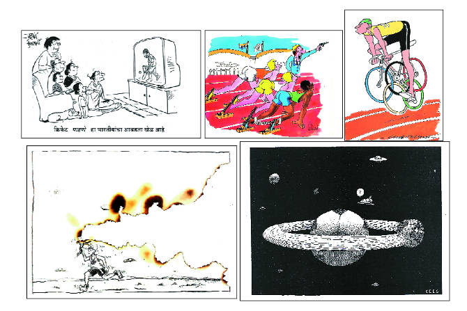 यानिमित्ताने काही अफलातून असे वेगळ्या पद्धतीने विचार करणारे व्यंगचित्रकारही दिसतात.