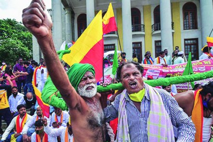 कृषी कायद्यांविरोधातील कर्नाटकच्या शेतकरी मोर्चातील हे क्षणचित्र, सप्टेंबरच्या शेवटातले.