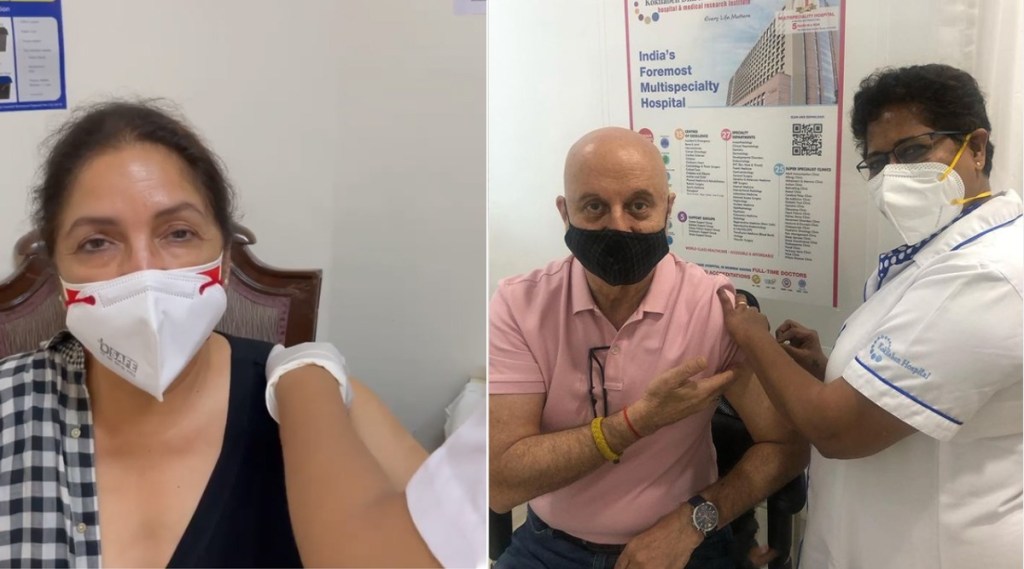 लस घेताना अनुपम खेर यांच नामस्मरण, तर नीना गुप्तांची ‘मम्मी’ला साद
