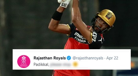 rajasthan royals post interesting tweet for rcb opener devdutt padikkal