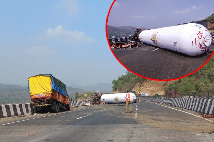 मुंबई-पुणे एक्सप्रेसवेवर गॅस टँकरचा अपघात; वाहतूक विस्कळीत