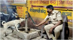 नाईट ड्युटीवरील पोलिसाने भागवली श्वानाची तहान; फोटो सोशल मीडियावर तुफान व्हायरल!