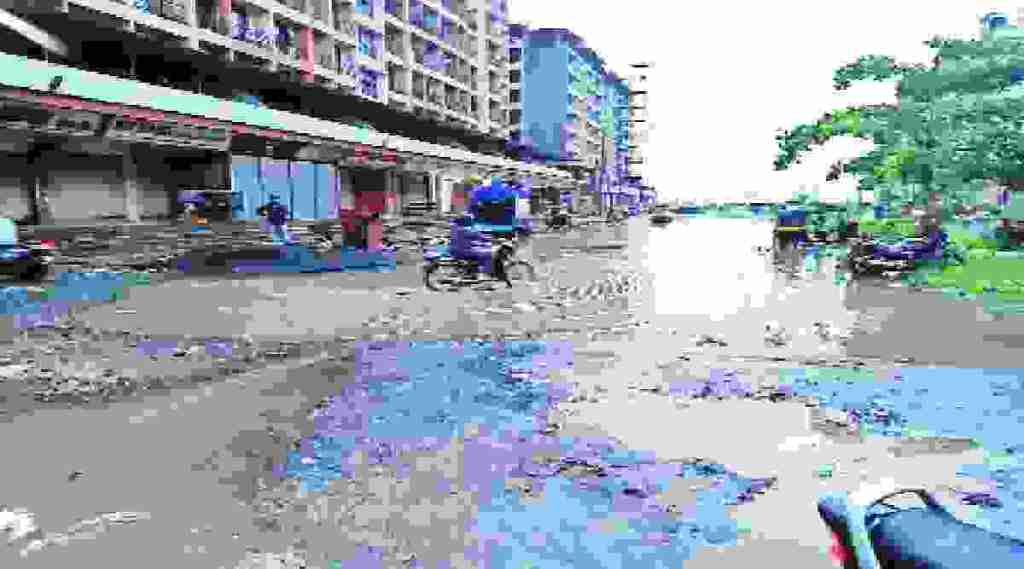 साचलेल्या पाण्यातून पायवाट
