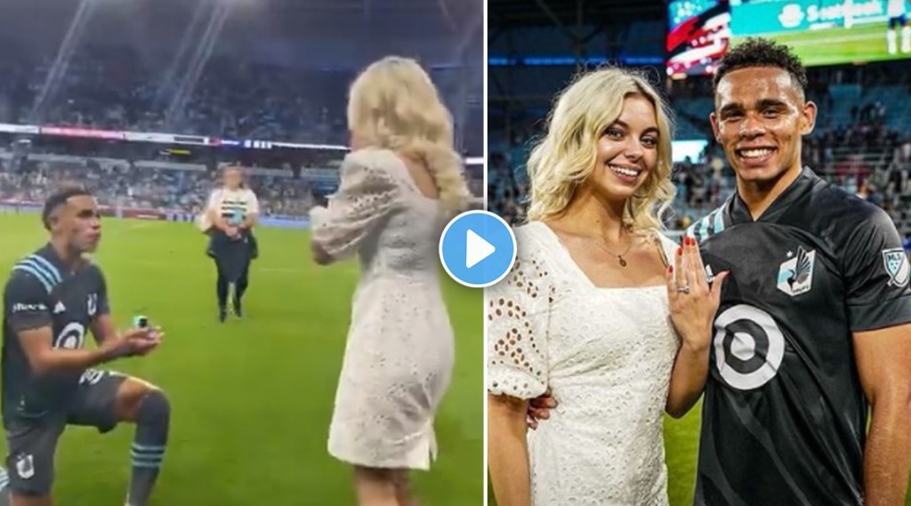 american football player proposes his girlfriend on field