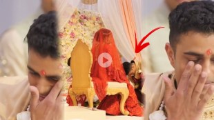 Groom cries at wedding after looking at bride