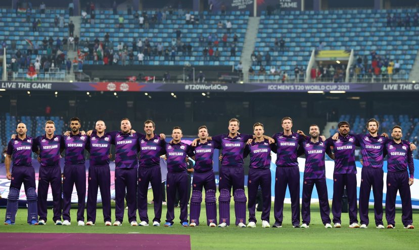 Scotland players visit Indian dressing room
