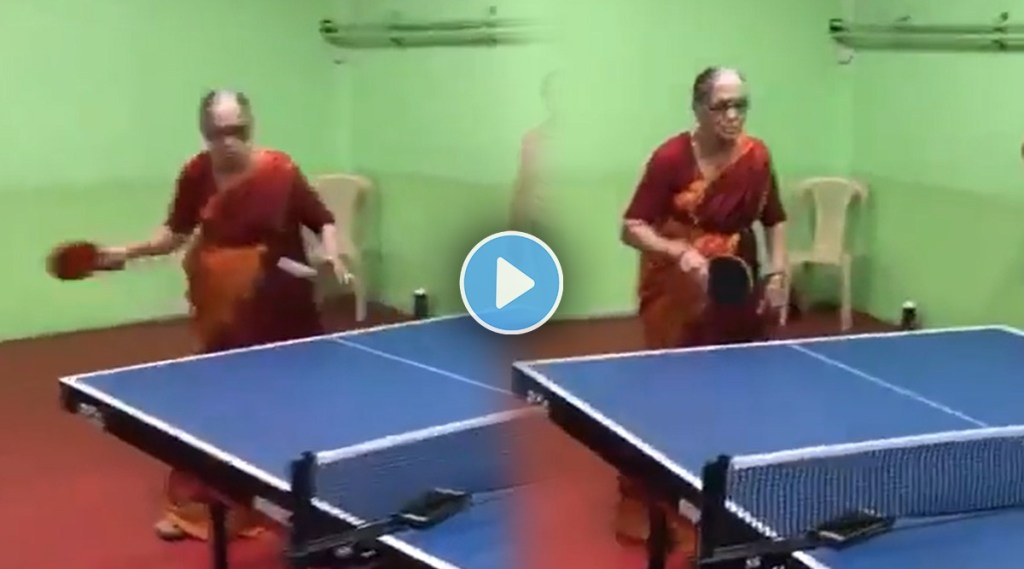 grandmaa playing table tennis