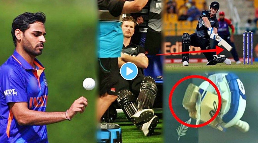 jimmy neesham broke his bat while trying to hit bhuvneshwar kumar for six