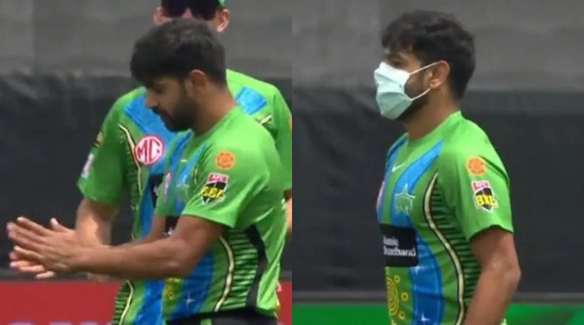 Pakistani Bowler haris rauf wicket celebrations mask hand sanitizers ...
