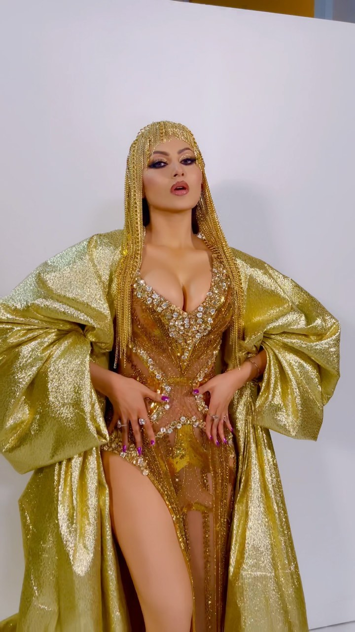 urvashi rautela gold dress Urvashi Rautela In Glittery Dresses