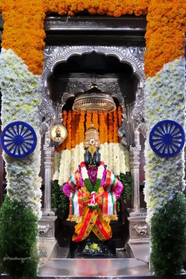 decoration of tricolor flowers In vitthal rukmini temple of pandharpur on the occasion-of republic day