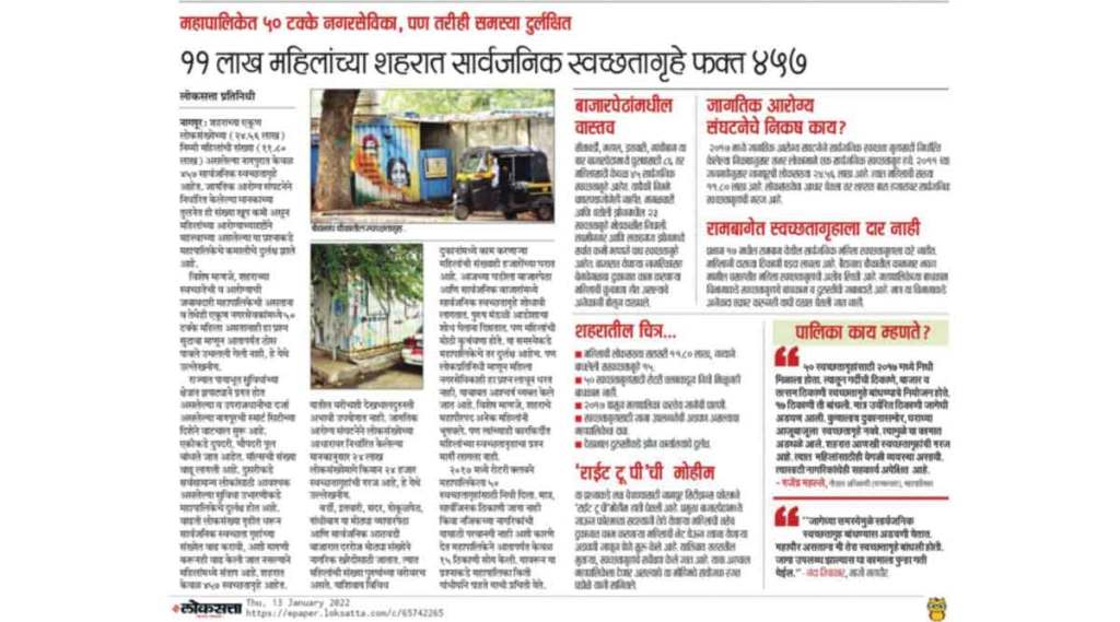 ‘नासुप्र’ ७८ अत्याधुनिक प्रसाधनगृहे बांधणार ; ‘लोकसत्ता’च्या वृत्तानंतर कार्यवाही