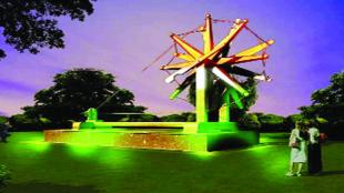 Symbol of Gandhi independence Charkha in the dark