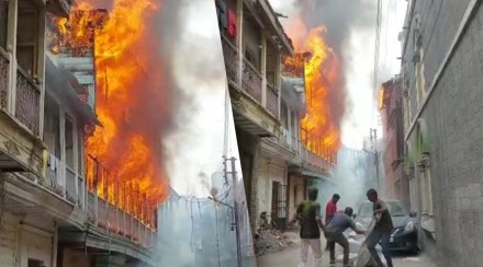 सोलापूर: भीषण आगीत दोन ब्रिटिशकालीन दुमजली वाडे जळून खाक