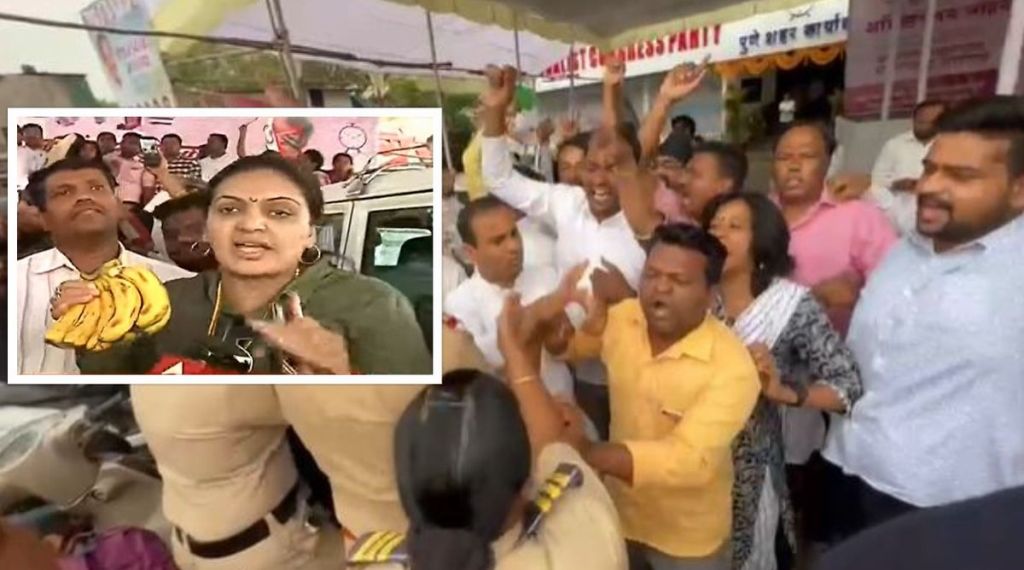 NCP कार्यालयाबाहेर आंदोलन करणाऱ्या ब्राह्मण महासंघाला रुपाली ठोंबरेंनी पळवून लावलं; केळी घेऊन पोहोचल्या; म्हणाल्या “मी तर त्यांना…”