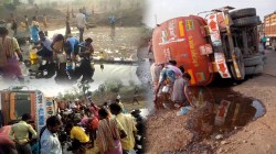 मुंबई-अहमदाबाद महामार्गावर खाद्यतेलाच्या टँकरचा अपघात; तेल गोळा करण्यासाठी भांडीकुंडी, हांडे, कॅन घेऊन स्थानिकांची झुंबड