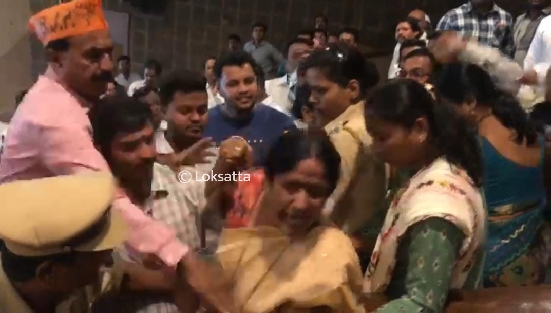 Smriti Irani faces protests by NCP Congress over price rise during Pune visit