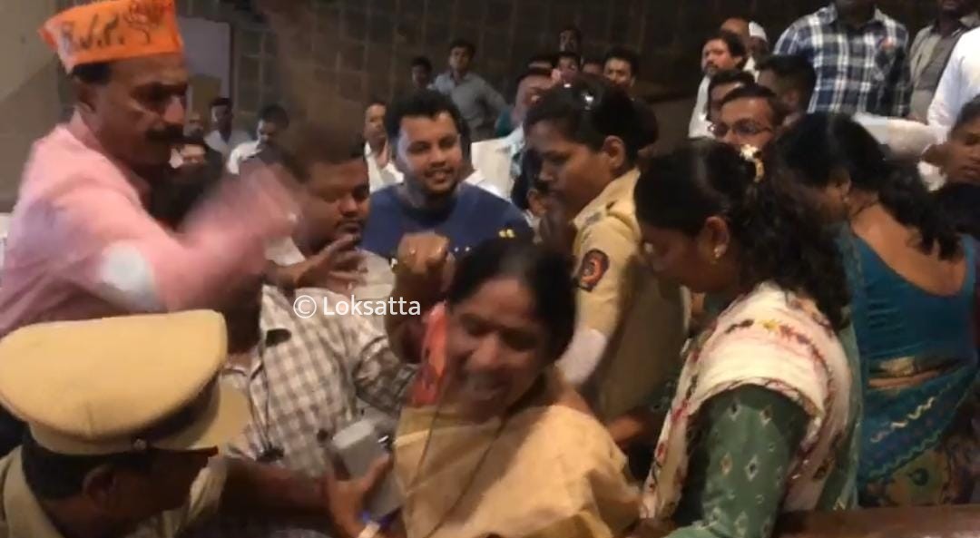 Smriti Irani faces protests by NCP Congress over price rise during Pune visit