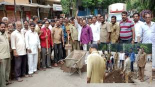 Filling potholes on the road