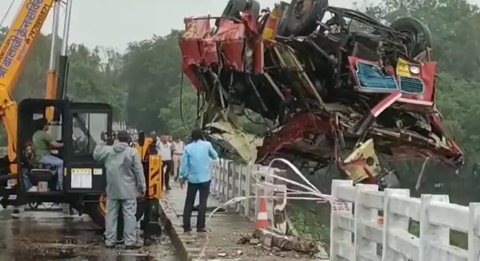 12 dead as Maharashtra Roadways bus falls off bridge in MP Dhar