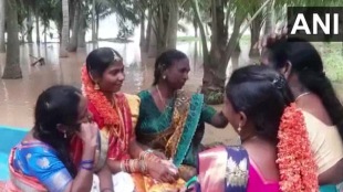 A couple was wed amid flood situation in the Konaseema district