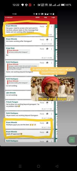 m-indicator chat a man get day off with the help of other commuters