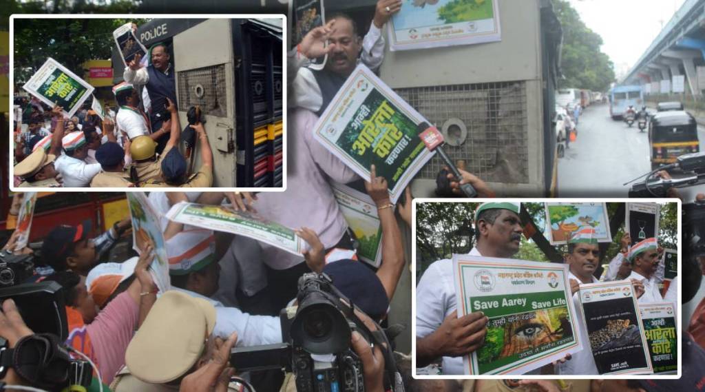 आरे जंगलातील मेट्रो कारशेडला विरोध करण्यासाठी काँग्रेस पक्षाच्या पर्यावरण विभागाने ठाण्यात आंदोलन पुकारले आरे जंगलातील मेट्रो कारशेडला विरोध करण्यासाठी काँग्रेस पक्षाच्या पर्यावरण विभागाने ठाण्यात आंदोलन पुकारले