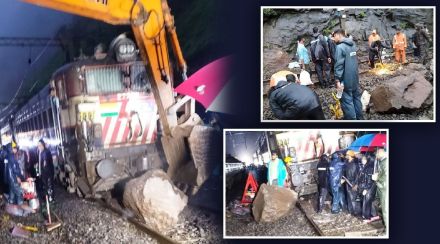 Another landslide near Monkey Hill at lonavala due to stones stuck in the train engine