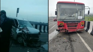N.M.M.T Bus and Wagoner car accident on on Karal bridge navi mumbai